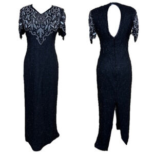 LAURENCE KAZAR Vintage Black Silk Beaded Gown